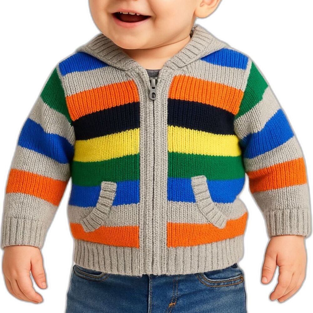 🔥 5 for $30 🔥 Carter's Full Zip Hooded Colorful Stripe Sweater | Size 9M